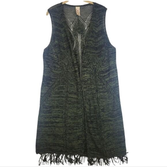 Faded Glory Green Knit Open Fringe Sleeveless Cardigan Size 1x-2X(16W-20W) - Picture 5 of 15